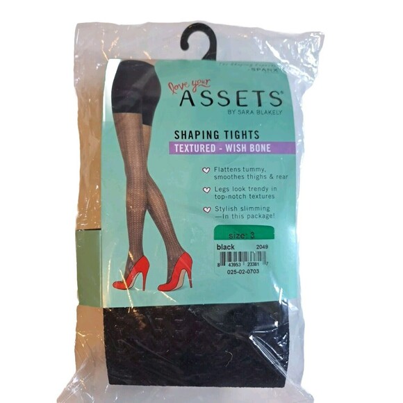 Assets Shaping Tights Textured- Size 3 Wish Bone Black Spanx Sara Blakely - Picture 1 of 2